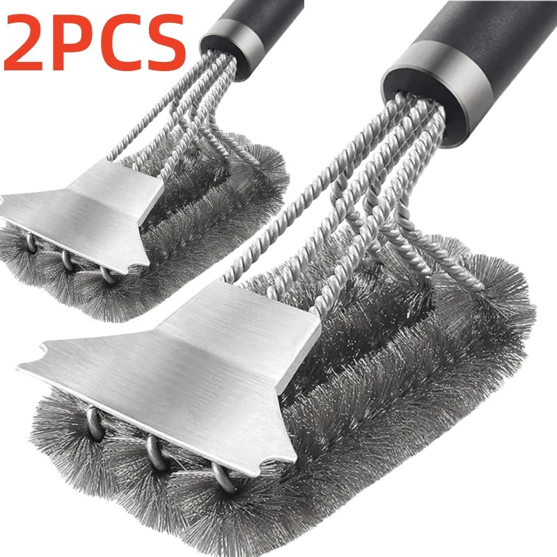 1/2PCS Safe Grill Brush and Scraper with Deluxe Handle Grill Cleaner Brush Stainless Steel Bristle Grill Brush Accessories