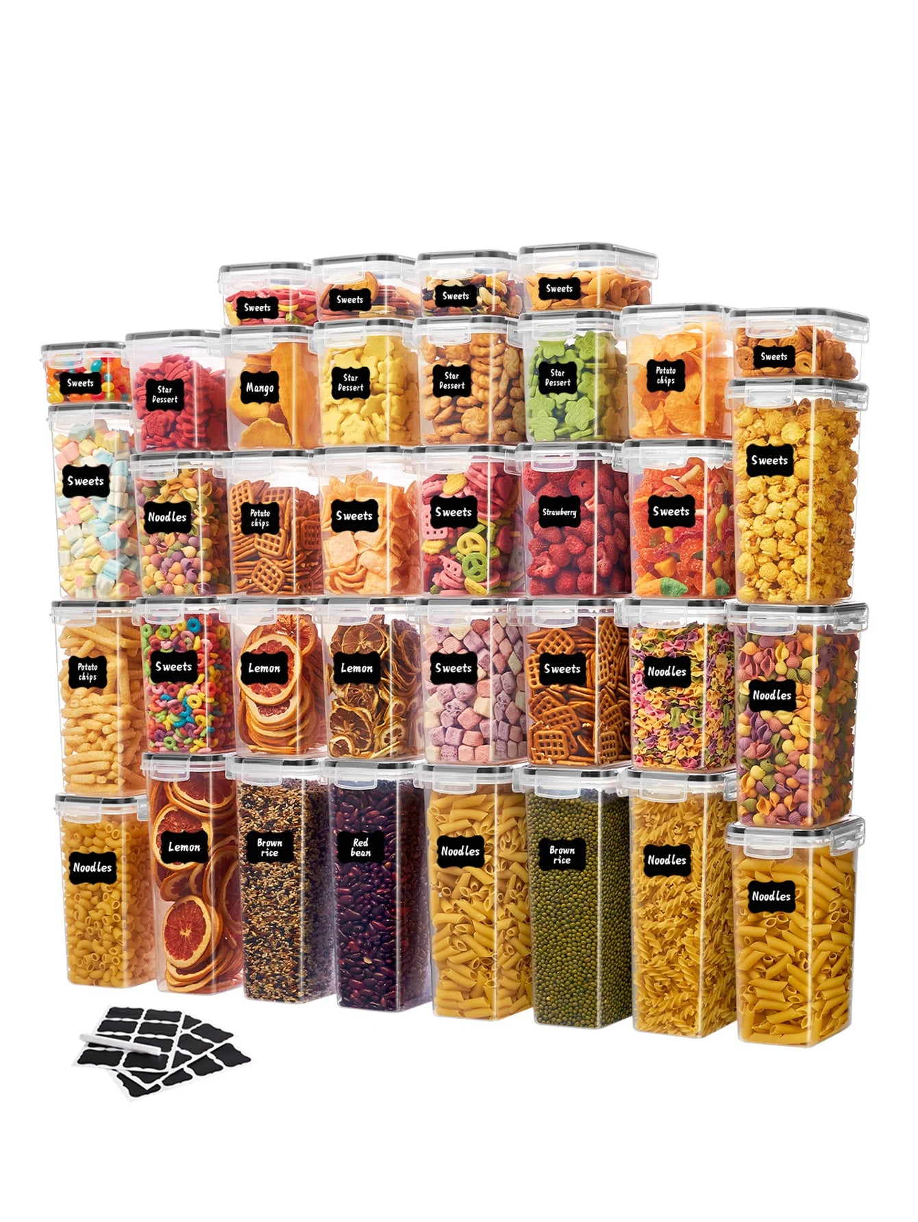 24pcs,Sealed food storage containers with LIDS - lunch boxes ideal for organizing and storing grains, rice, pasta, tea, nuts