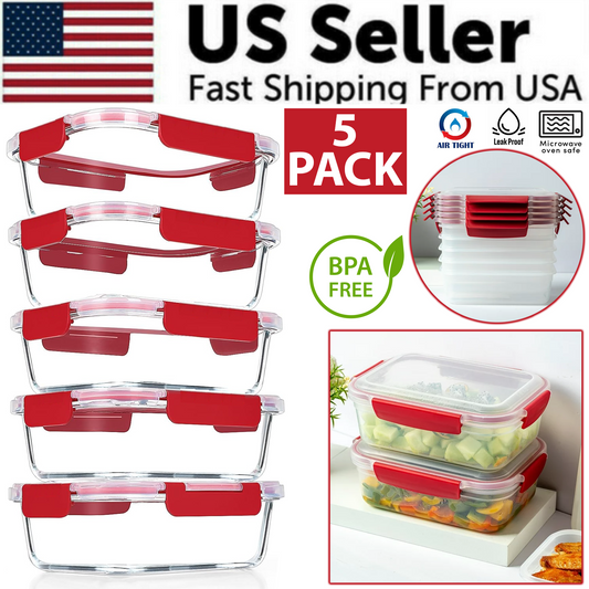 5 Pack Stackable Food Storage Containers Airtight & Leakproof Set Snap