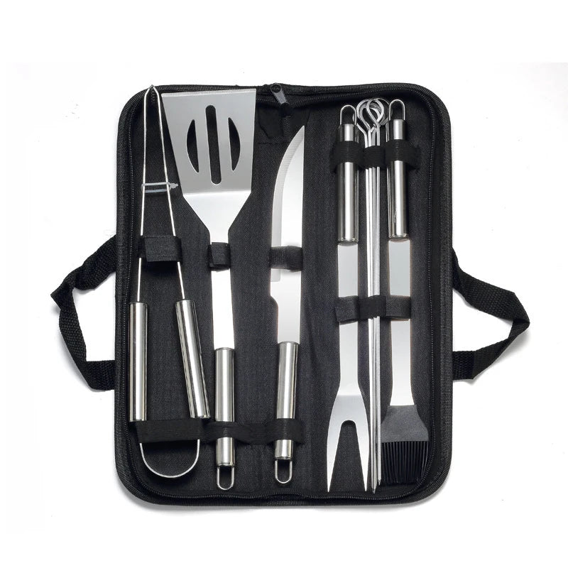 LMETJMA 20Pcs BBQ Grill Tools Set Stainless Steel Heavy Duty Grilling Accessories Kit Grill Utensils Set with Canvas Bag JT49