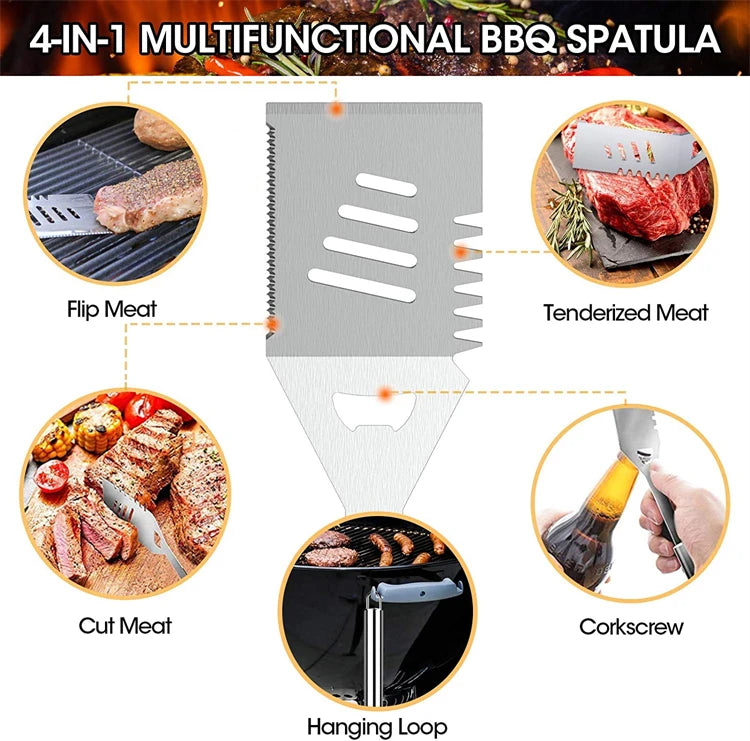 LMETJMA 20Pcs BBQ Grill Tools Set Stainless Steel Heavy Duty Grilling Accessories Kit Grill Utensils Set with Canvas Bag JT49