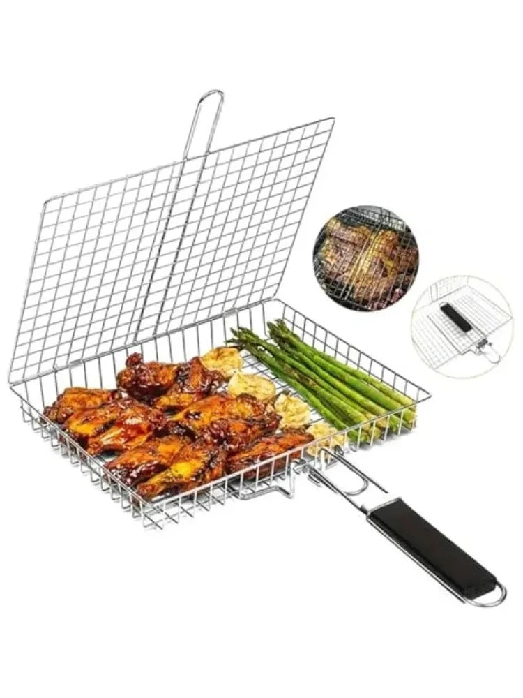Portable  Metal iron Folding Grill Basket BBQ Grill Basket With Handle for Fish Vegetables Shrimp Cook Accessories Outdoor
