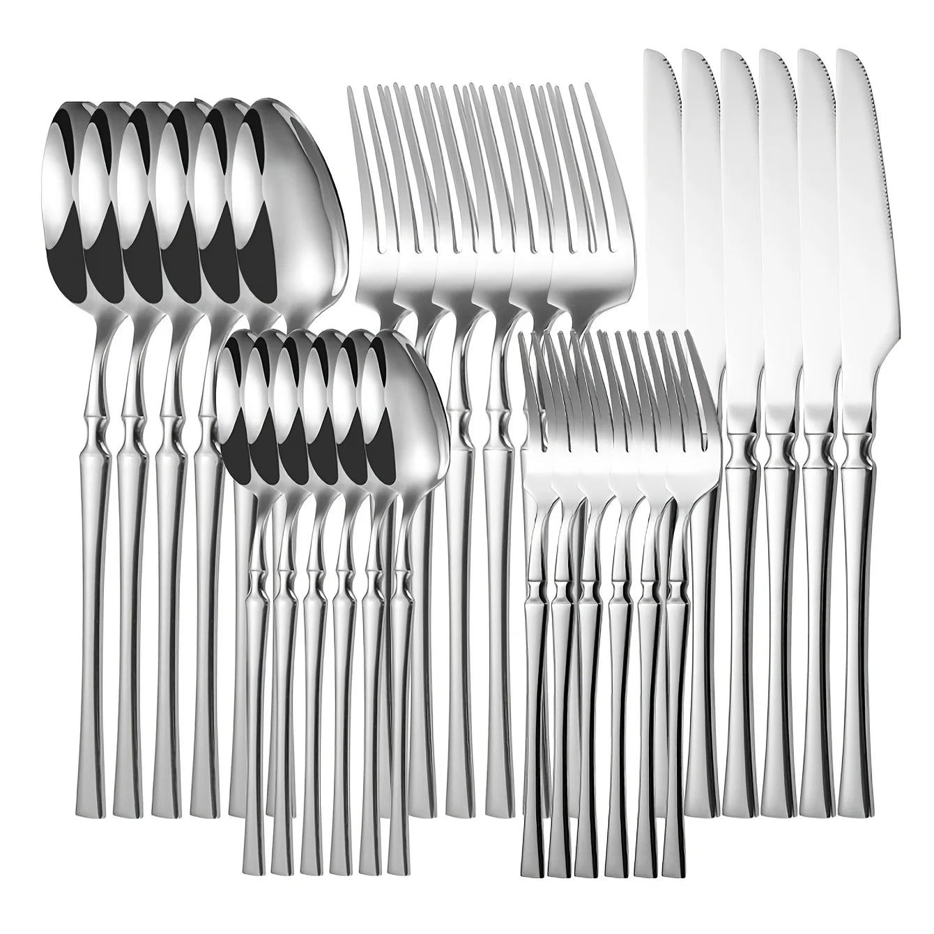20/30pcs stainless steel advanced silver tableware set, including knife and spork, suitable for kitchen and restaurant.