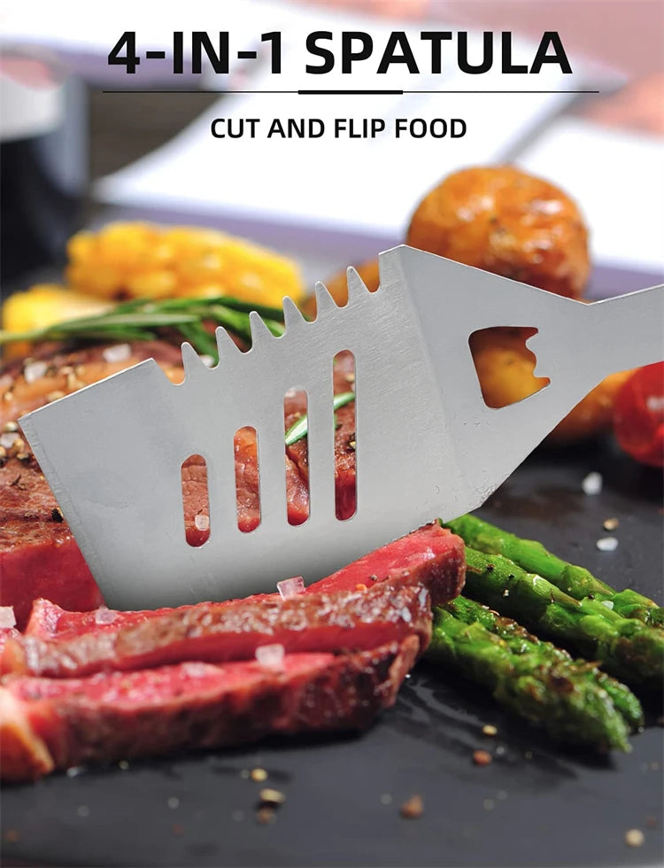 LMETJMA 20Pcs BBQ Grill Tools Set Stainless Steel Heavy Duty Grilling Accessories Kit Grill Utensils Set with Canvas Bag JT49